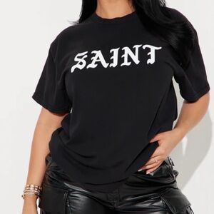 Fashion Nova Black Gothic Print Short Sleeve Tee